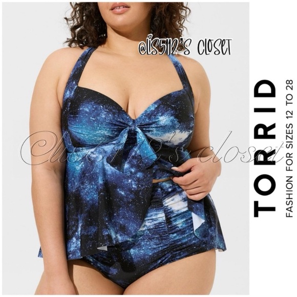Torrid Bright Galaxy Wireless Babydoll Tankini Top & Bottoms Swimsuit SET 1X 2X - Picture 1 of 16